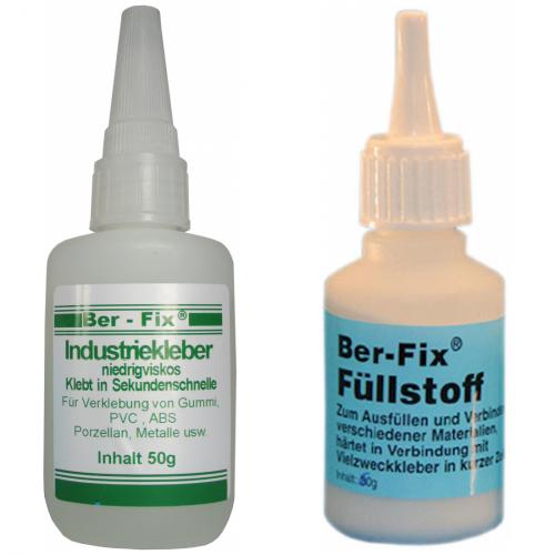 Ber-Fix Industriekleber Set - Inhalt: 50 Gramm Viskositt: niederviskos + Fllstoff 60g Farbe: Wei + 3 Dosierspitzen