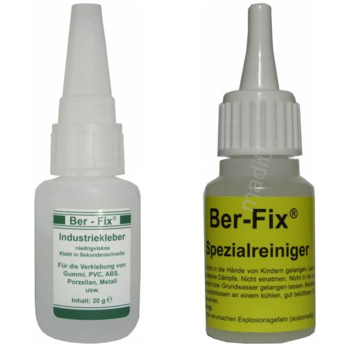 Ber-Fix Industriekleber Set - Inhalt: 20 Gramm Viskositt: niederviskos + 3 Dosierspitze + Spezialreiniger 20 g