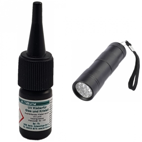 Ber-Fix UV-Kleber Set - Inhalt: 3 Gramm Viskosität: niederviskos + UV-Lampe Ausführung: 12 LEDs
