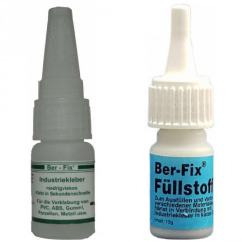Ber-Fix Industriekleber Set - Inhalt: 10 Gramm niederviskos + Füllstoff 15 g Weiß + 3 Dosierspitze