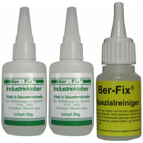 2 x Ber-Fix Industriekleber - Inhalt: 50 Gramm Viskosität: mittelviskos + 6 Dosierspitze + Spezialreiniger 20 Gramm
