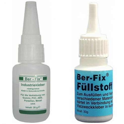 Ber-Fix Industriekleber Set - Inhalt: 20 Gramm Viskositt: niederviskos + Fllstoff 30g Farbe: Wei + 6 Dosierspitzen