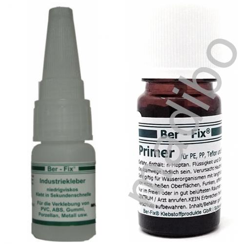 Ber-Fix Industriekleber Set - Inhalt: 10 Gramm Viskositt: niederviskos + Primer 5 ml + 3 Dosierspitzen