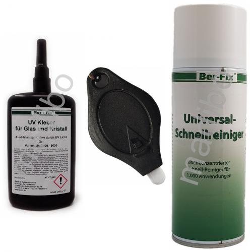 Ber-Fix UV-Kleber - Inhalt: 250 Gramm Viskositt: hochviskos + UV-Lampe Ausfhrung: 1 LED + Universal-Schnellreiniger 400 ml