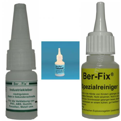 Ber-Fix Industriekleber - Inhalt: 10 Gramm Viskositt: niederviskos + Fllstoff 30g Farbe: Schwarz + Spezialreiniger 20ml + 3 x Dosierspitze
