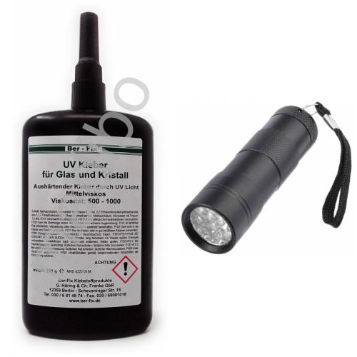 Ber-Fix UV-Kleber - Inhalt: 250 Gramm Viskositt: mittelviskos + UV-Lampe Ausfhrung: 12 LED