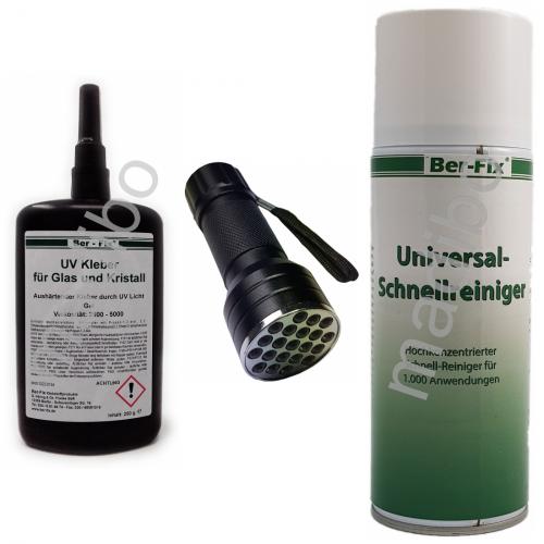Ber-Fix UV-Kleber - Inhalt: 250 Gramm Viskositt: hochviskos + UV-Lampe Ausfhrung: 21 LED + Universal-Schnellreiniger 400 ml
