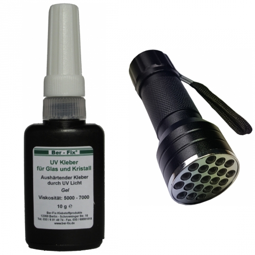 Ber-Fix UV-Kleber Set - Inhalt: 10 Gramm Viskosität: hochviskos + UV-Lampe Ausführung: 21 LEDs