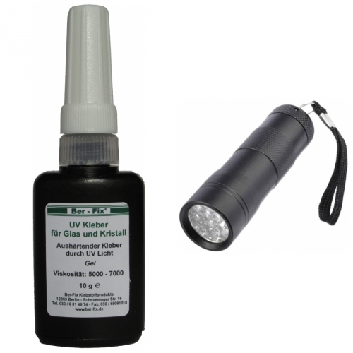 Ber-Fix UV-Kleber Set - Inhalt: 10 Gramm Viskositt: hochviskos + UV-Lampe Ausfhrung: 12 LEDs