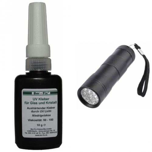 Ber-Fix UV-Kleber Set - Inhalt: 10 Gramm Viskosität: niederviskos + UV-Lampe Ausführung: 12 LEDs