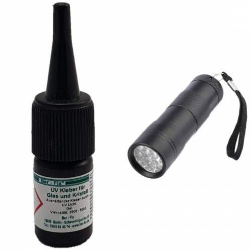 Ber-Fix UV-Kleber Set - Inhalt: 3 Gramm Viskosität: hochviskos + UV-Lampe Ausführung: 12 LEDs