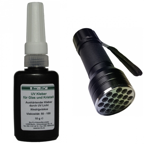 Ber-Fix UV-Kleber Set - Inhalt: 10 Gramm Viskosität: niederviskos + UV-Lampe Ausführung: 21 LEDs